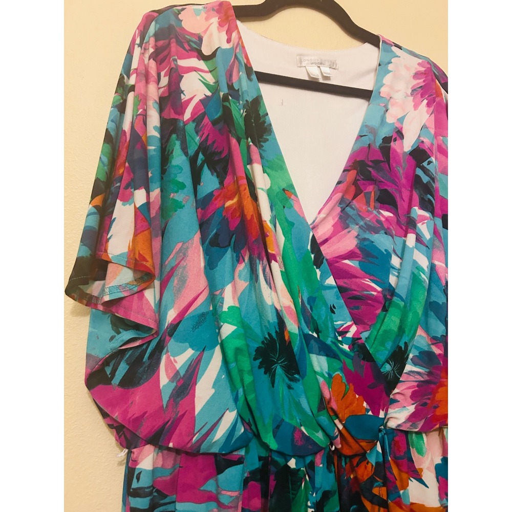 London Times Dress Women 22/24 Multicolor Excellent Floral Faux Wrap Surplice